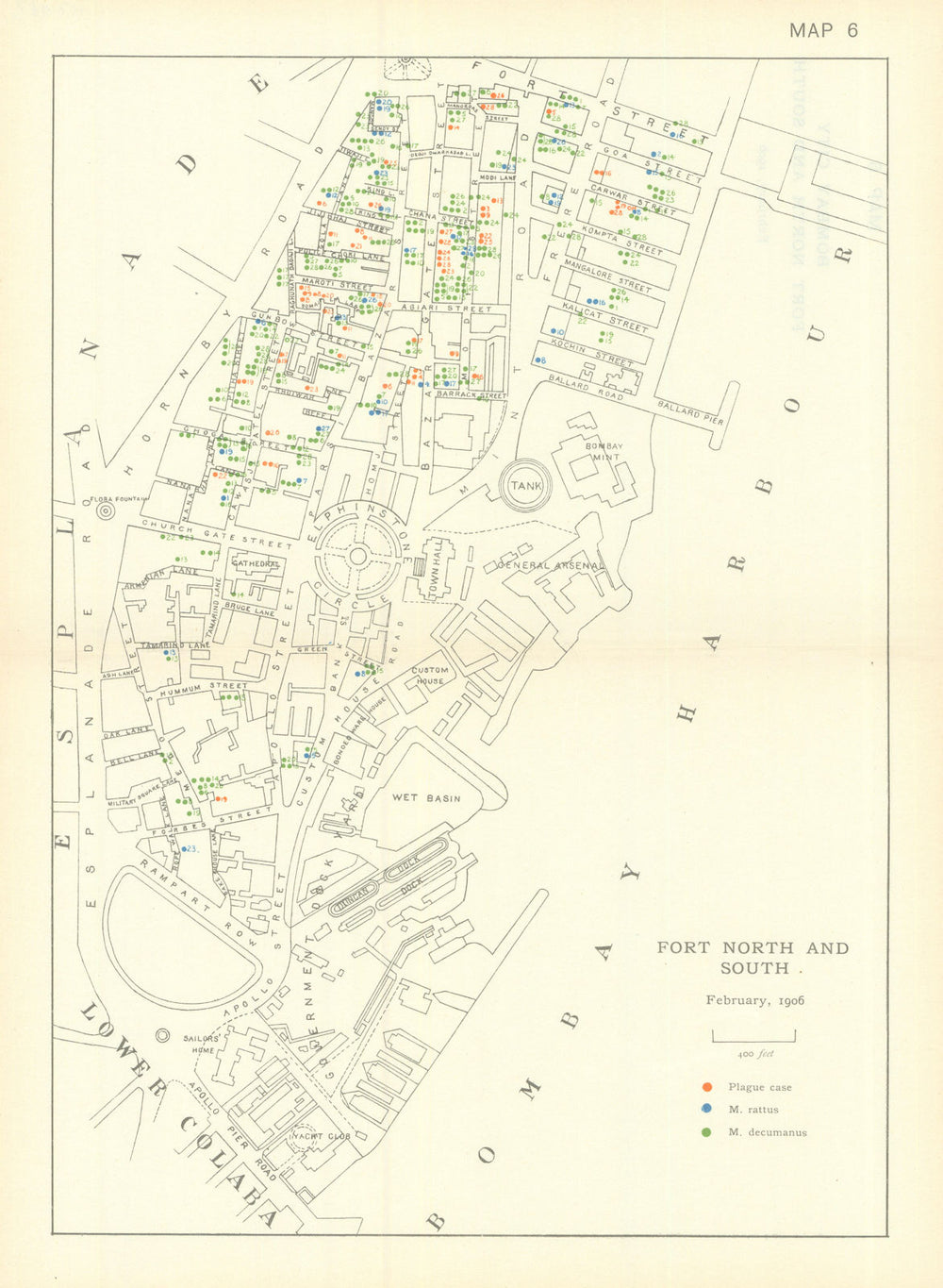 3rd Plague Pandemic—Mumbai—Fort North & South—Bombay—February 1906—dot map 1911