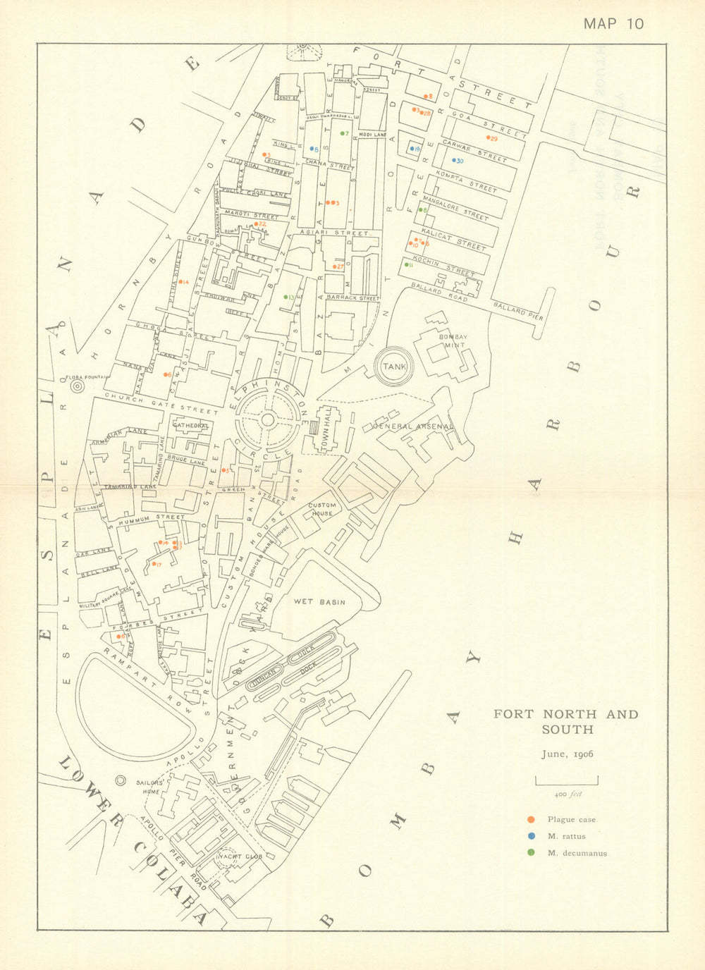 3rd Plague Pandemic—Mumbai—Fort North & South—Bombay—June 1906—dot map 1911