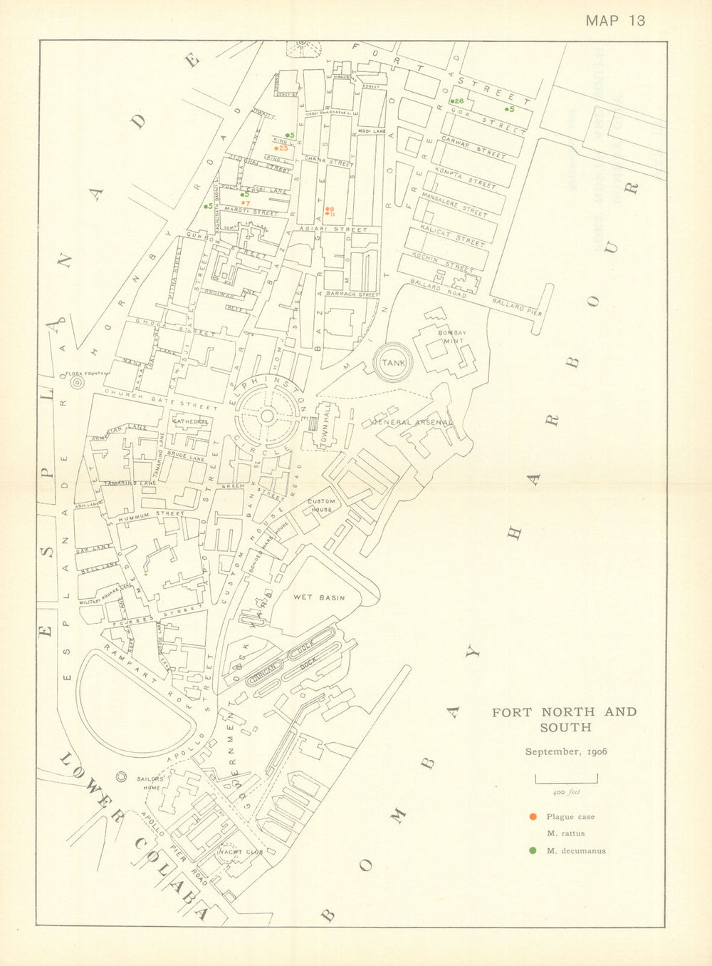 3rd Plague Pandemic—Mumbai—Fort North & South—Bombay—September 1906—dot map 1911