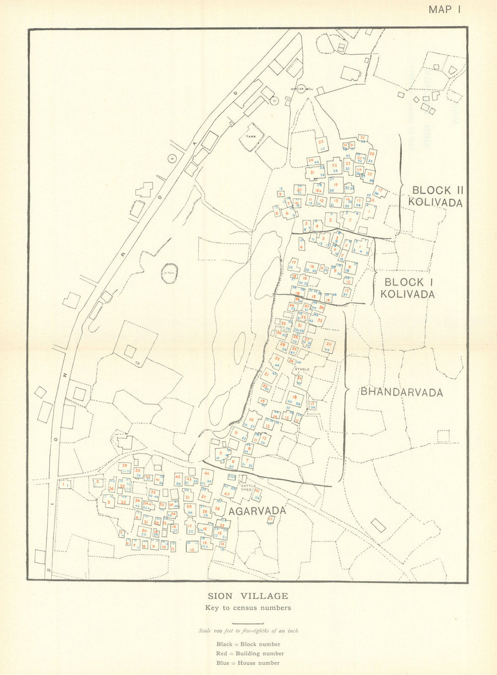 3rd Plague Pandemic—Mumbai—Bombay—Sion Village—key to census numbers 1911 map