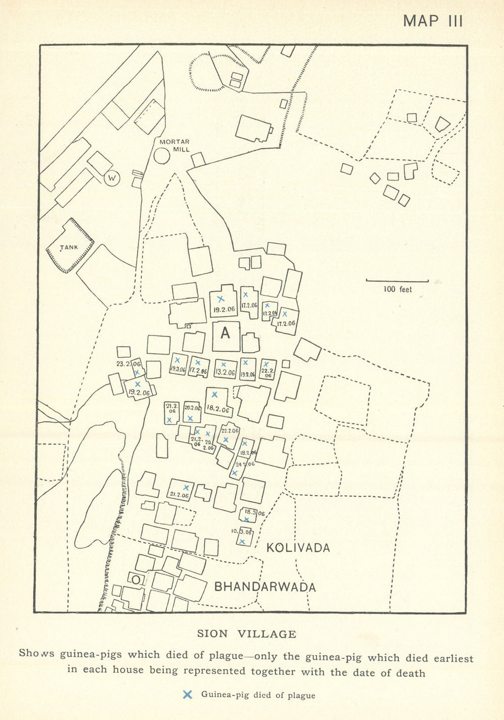 3rd Plague Pandemic—Mumbai—Bombay—Sion Village—guinea-pig deaths—dot map 1911