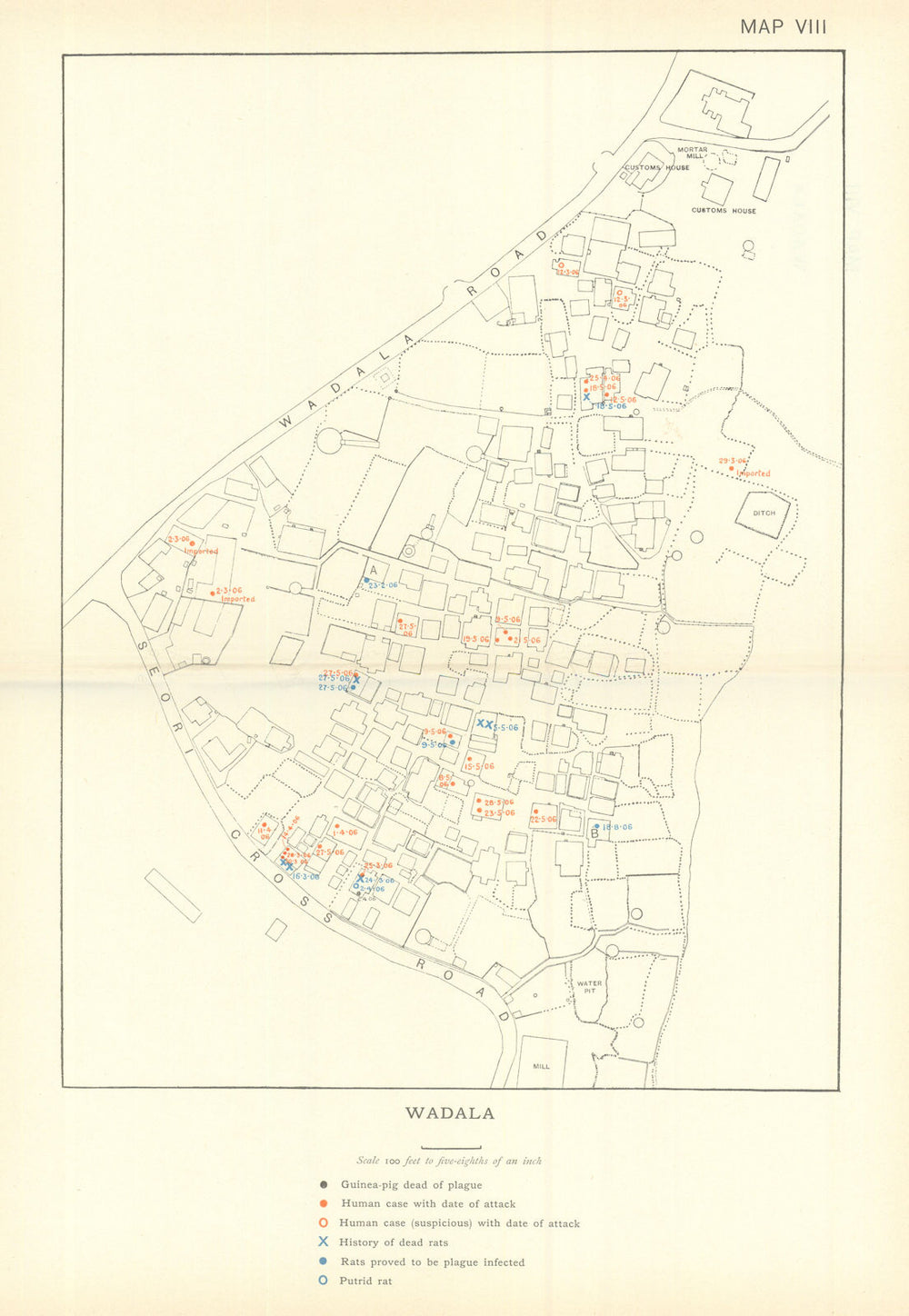 3rd Plague Pandemic—Mumbai—Bombay—Wadala—plague cases—dot map 1911 old