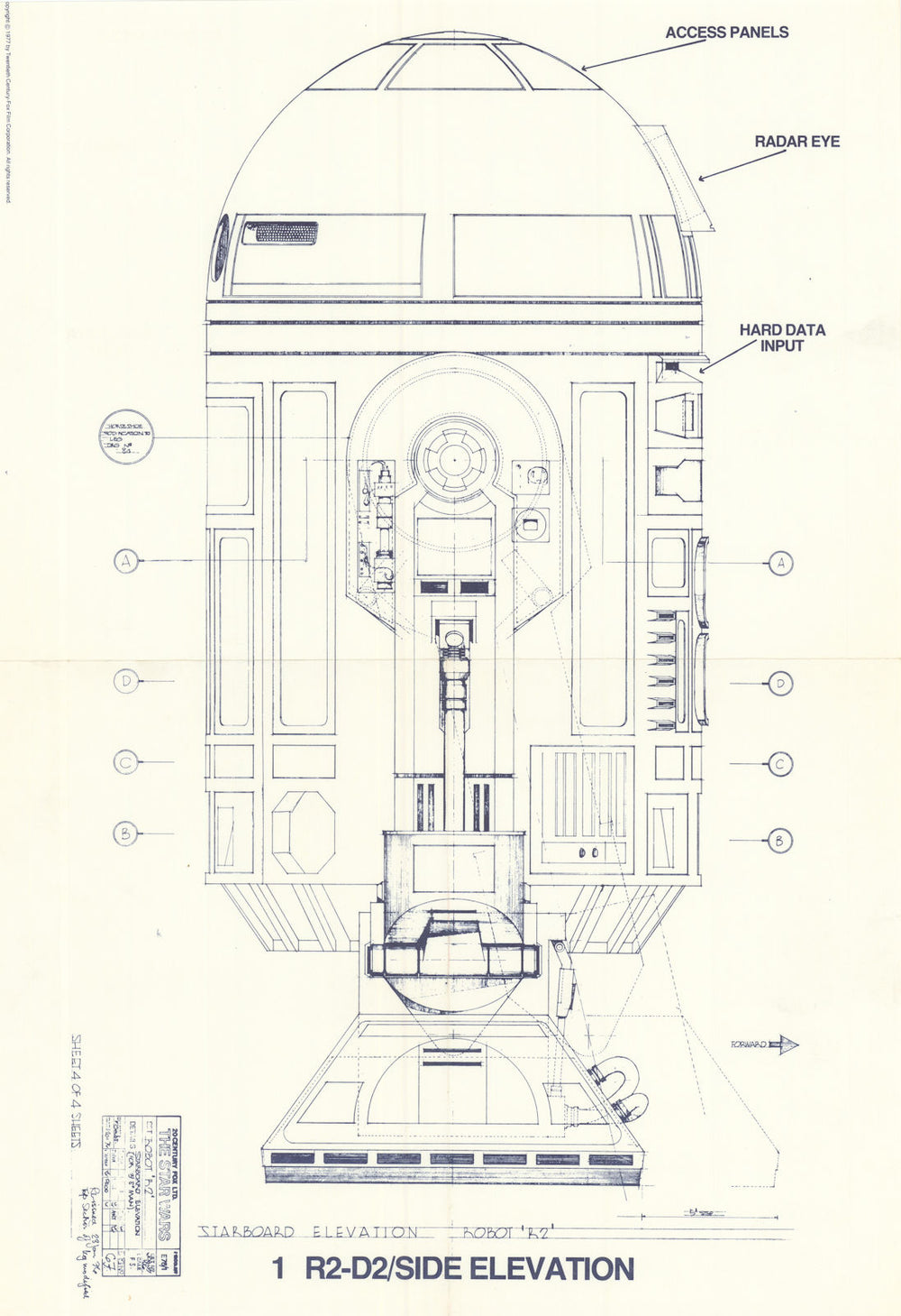 R2-D2 side elevation—Star Wars movie blueprint—20th Century Fox  1977 old map