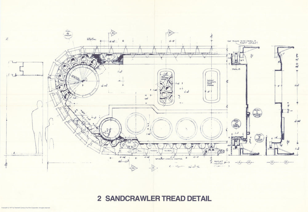 Jawa Sandcrawler tread detail—Star Wars blueprint—20th Century Fox  1977 map