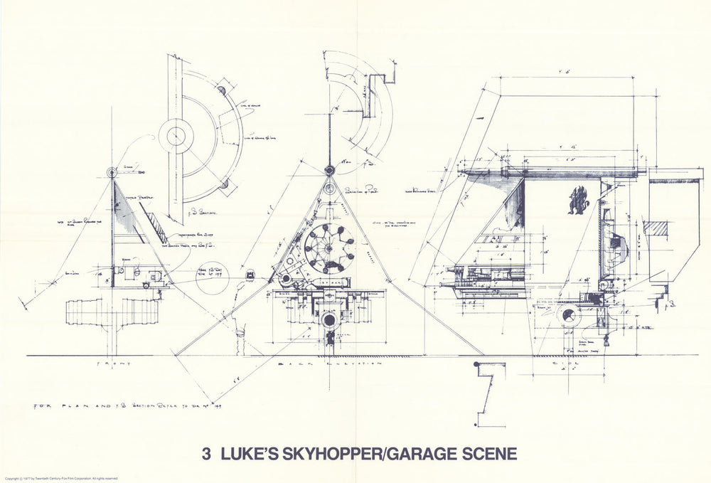 Luke’s T-16 Skyhopper—Lars garage—Star Wars blueprint—20th Century Fox  1977 map
