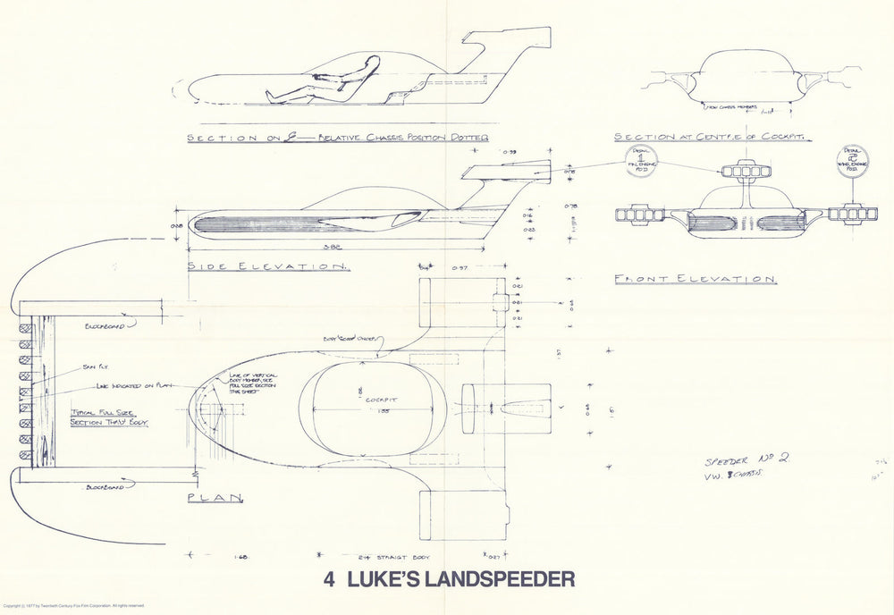 Luke’s X-34 Landspeeder—Star Wars movie blueprint—20th Century Fox  1977 map