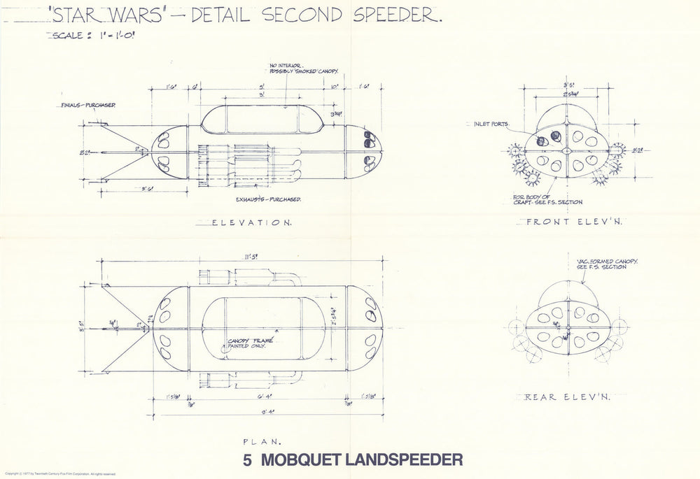Mobquet A-1 Deluxe Floater—Star Wars blueprint—20th Century Fox  1977 old map
