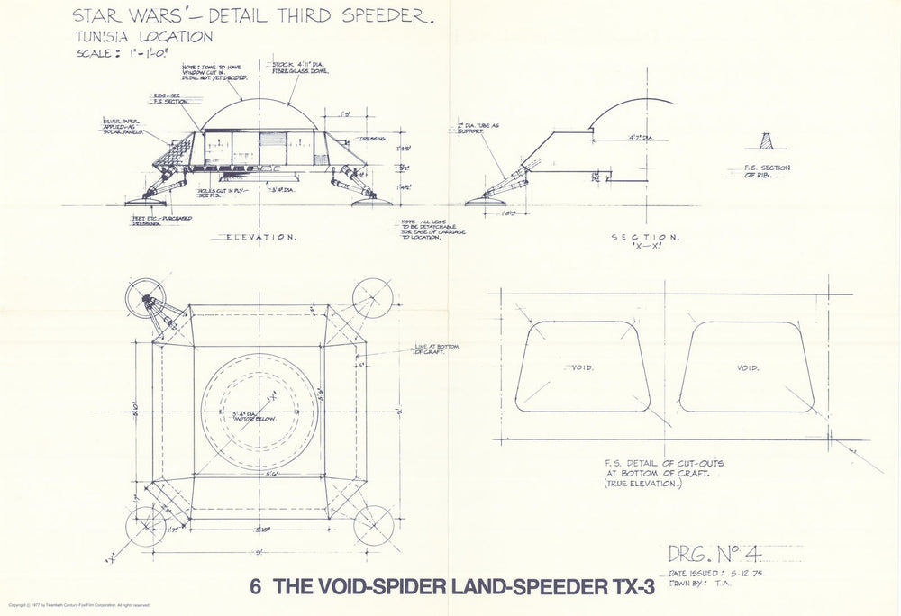 Void-Spider TX-3 landspeeder—Star Wars blueprint—20th Century Fox  1977 map