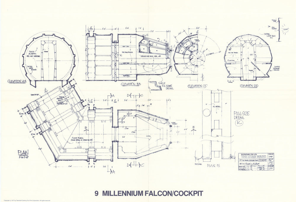 Millennium Falcon cockpit—Star Wars movie blueprint—20th Century Fox  1977 map