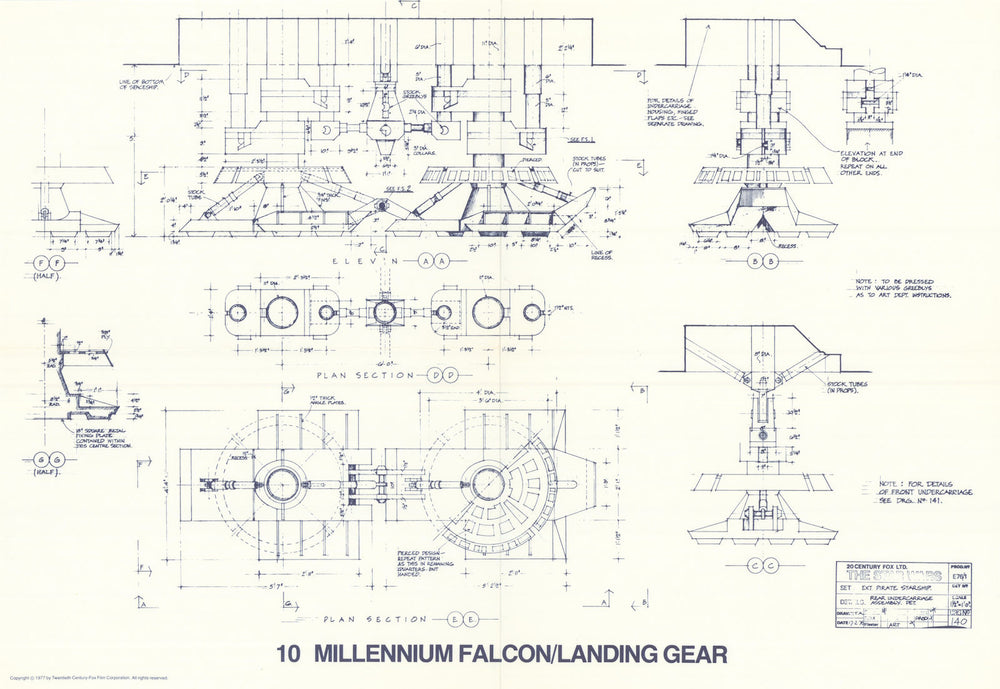 Millennium Falcon landing gear—Star Wars blueprint—20th Century Fox  1977 map