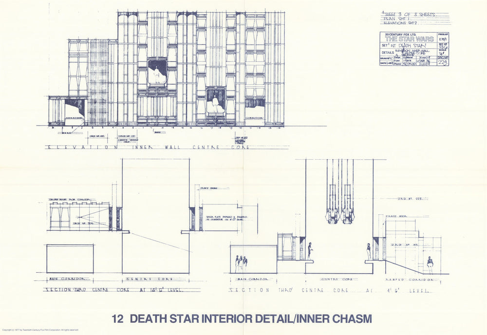 Death Star inner-chasm interior—Star Wars blueprint—20th Century Fox  1977 map