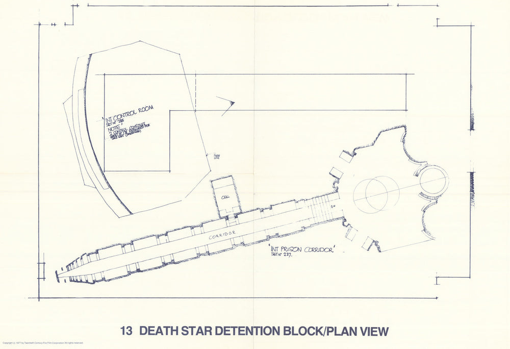 Death Star detention-block plan—Star Wars blueprint—20th Century Fox 1977 map