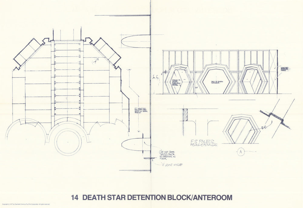 Death Star detention-block anteroom—Star Wars blueprint—20C Fox 1977 old map