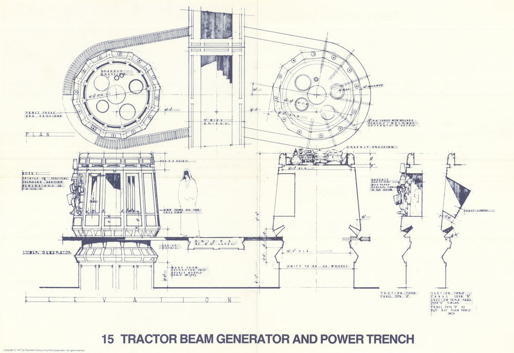 Death Star tractor-beam & power trench—Star Wars blueprint—20C Fox 1977 map