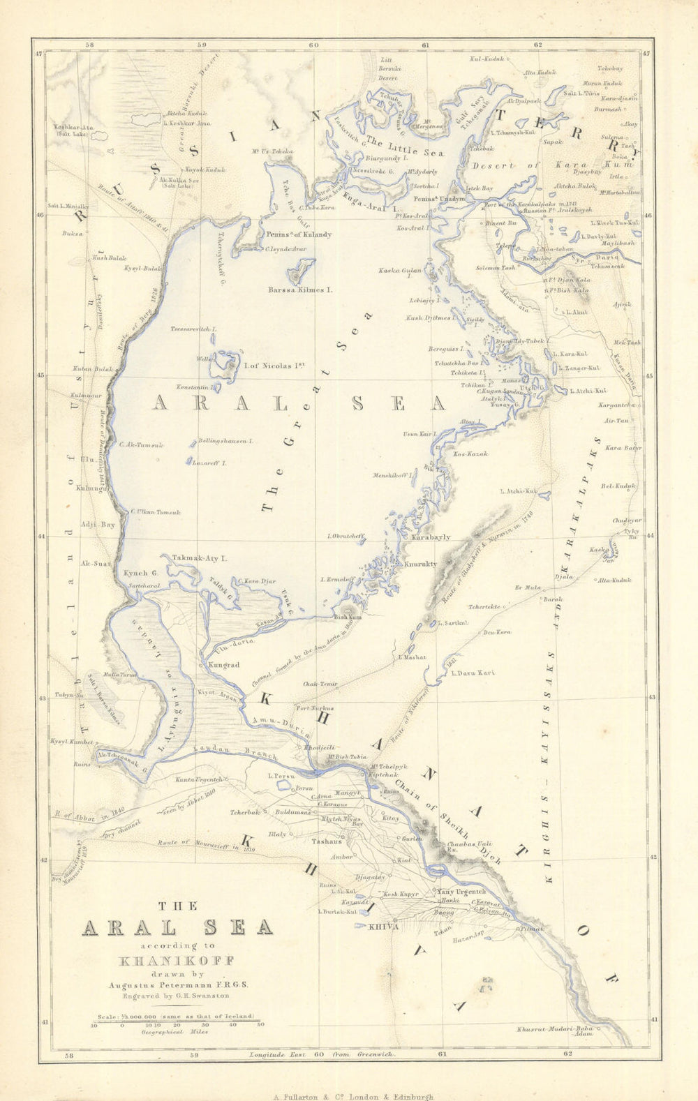 Aral Sea before its decline per Khanikoff—Kazakhstan—Petermann/Swanston 1856 map