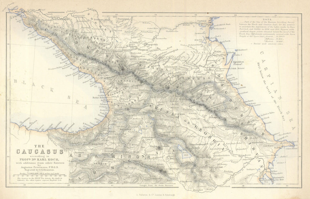 Caucasus according to Koch—Georgia, Armenia & Azerbaijan—Petermann 1856 map