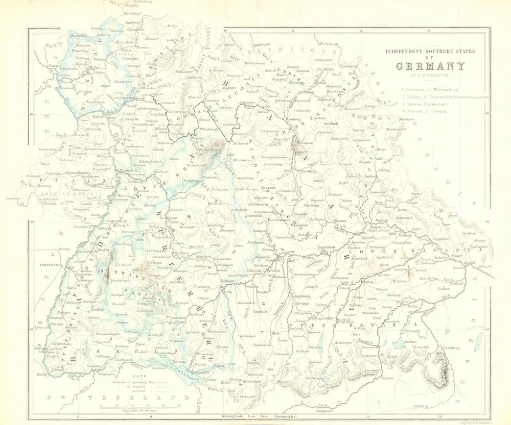 Independent Southern States of Germany—Bavaria—Fullarton 1856 old antique map