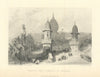 Antique view of the Ghaut and Temple at Gokul, India — Roberts/Wallis 1856
