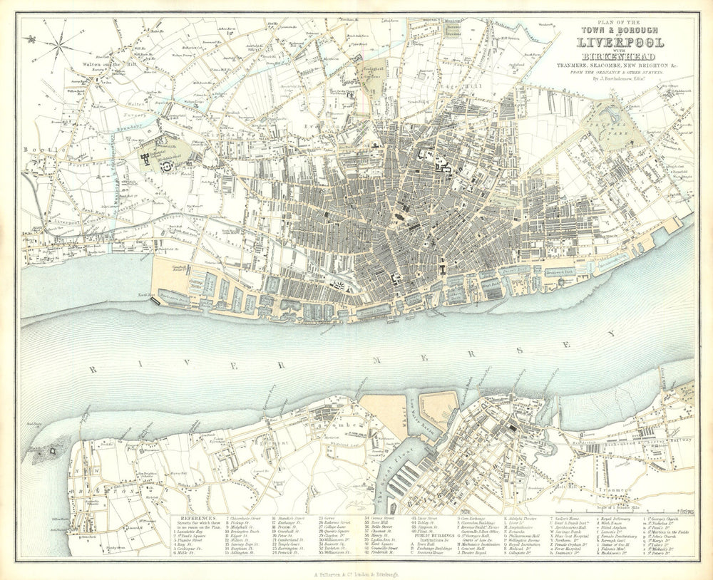 Plan of the Town & Borough of Liverpool with Birkenhead—Bartholomew 1856 map
