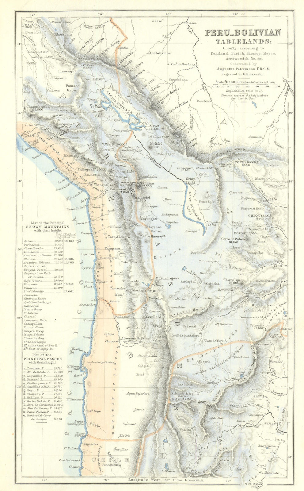 Peru & Bolivia Table Lands antique map—Andes—Swanston/Fullarton 1856 old