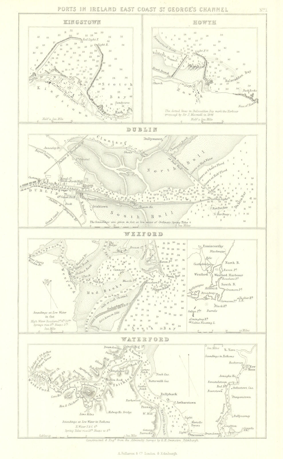 Ireland ports—Kingstown/Dún Laoghaire—Howth—Dublin—Wexford—Waterford 1856 map