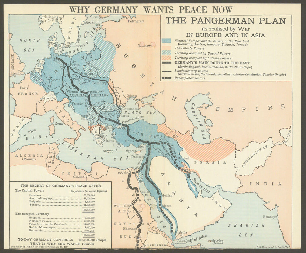 Why Germany wants Peace—Berlin–Baghdad Pan-German war aims—Propaganda map 1918