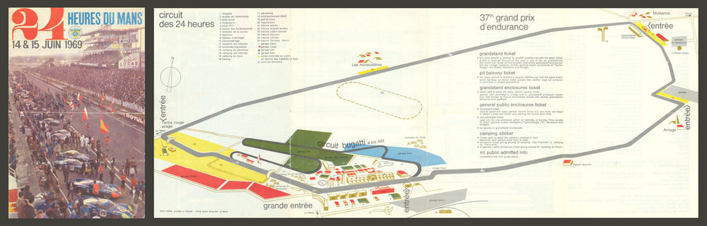 24 heures du Mans—Le Mans 24 hours race—motorsport circuit event flyer 1969 map