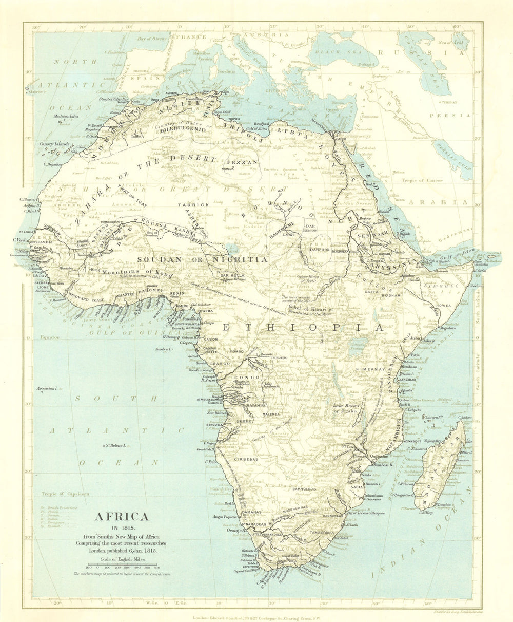 Africa in 1815 Historical map—Known rivers—Bolton after Charles Smith 1895