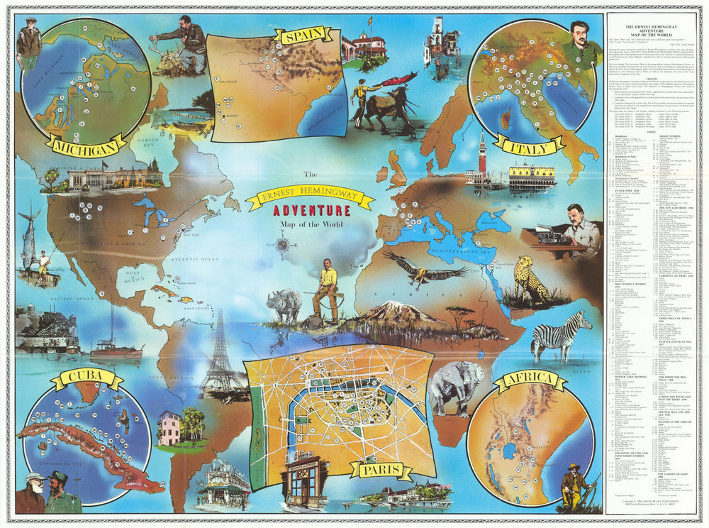 The Ernest Hemingway World Adventure map—life, travels & literary locations 1986