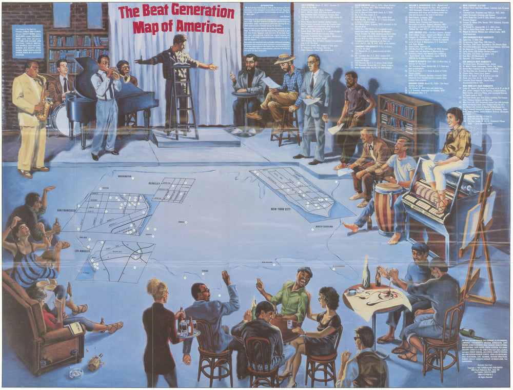 The Beat Generation map of America—Kerouac Ginsberg Burroughs—Aaron Blake 1987