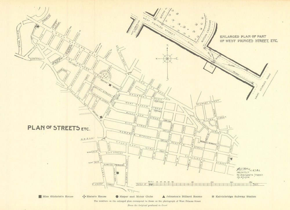 Oscar Slater murder case—Glasgow street plan & crime locations—trial map 1910
