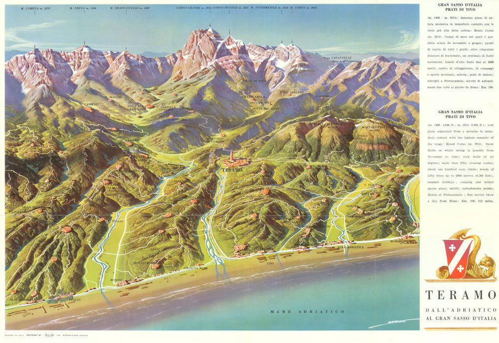 Teramano Adriatic coast panorama—Giulianova—Tortoreto—Gran Sasso—Berann 1958 map
