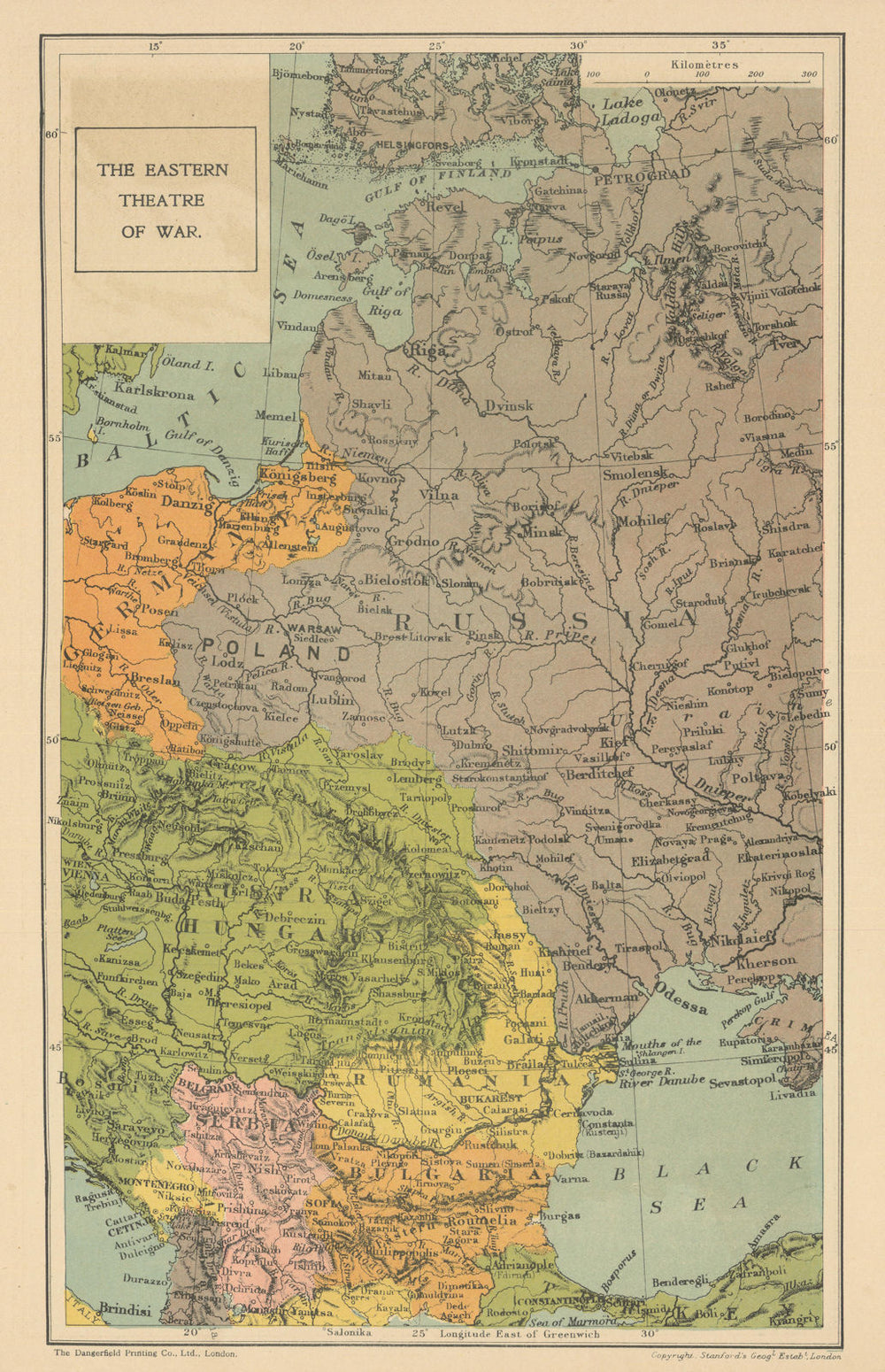 First World War—Eastern Front—Russia—Poland—Central Europe—Stanford 1917 map