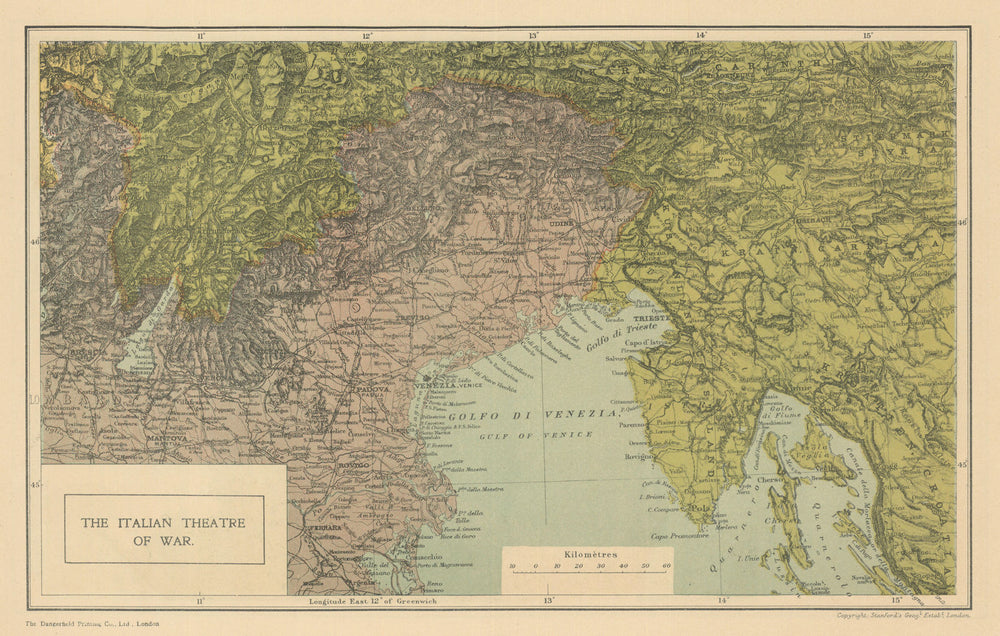 First World War— Italian Front—Trentino—Austria Hungary—Stanford 1917 old map