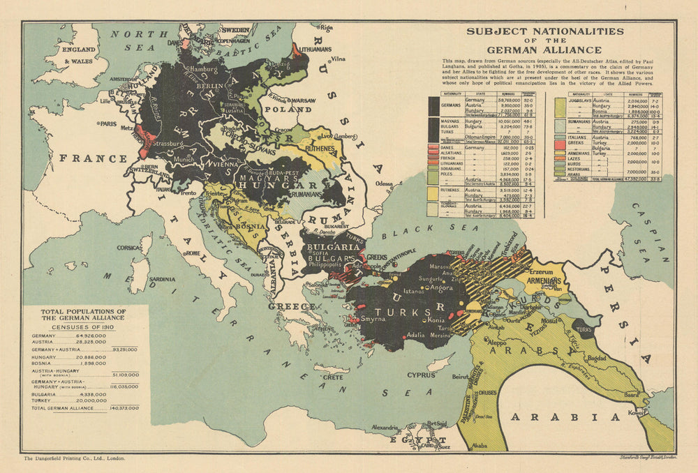Subject nationalities of the German Alliance—First World War propaganda map 1917