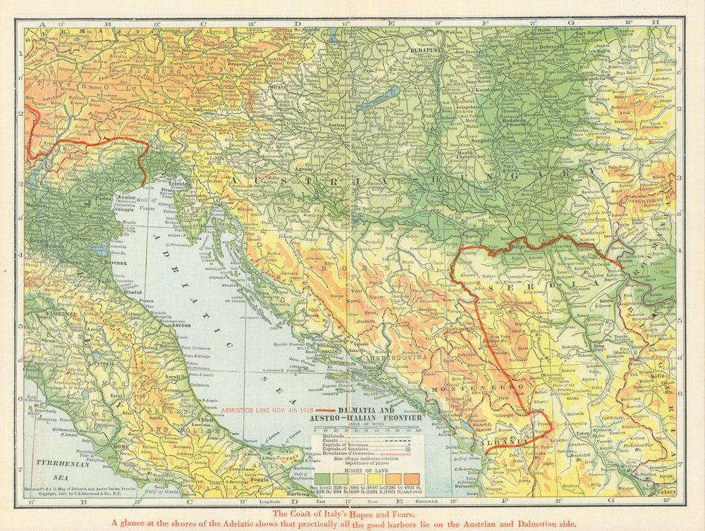 Dalmatia & Austro-Italian Frontier—Italy's Hopes & Fears—Armistice line 1918 map