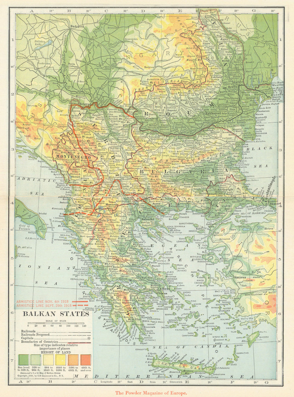 Balkan States—'The Powder Magazine of Europe'. Armistice lines—Hammond 1918 map