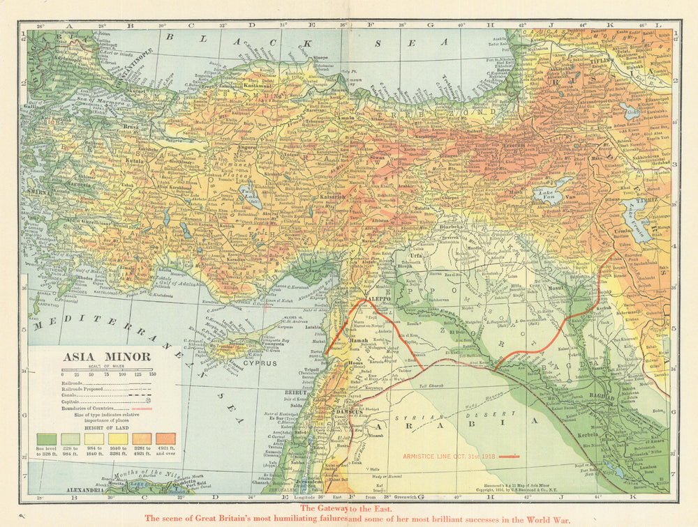 Asia Minor & Mesopotamia—The Gateway to the East—Armistice line—Hammond 1918 map