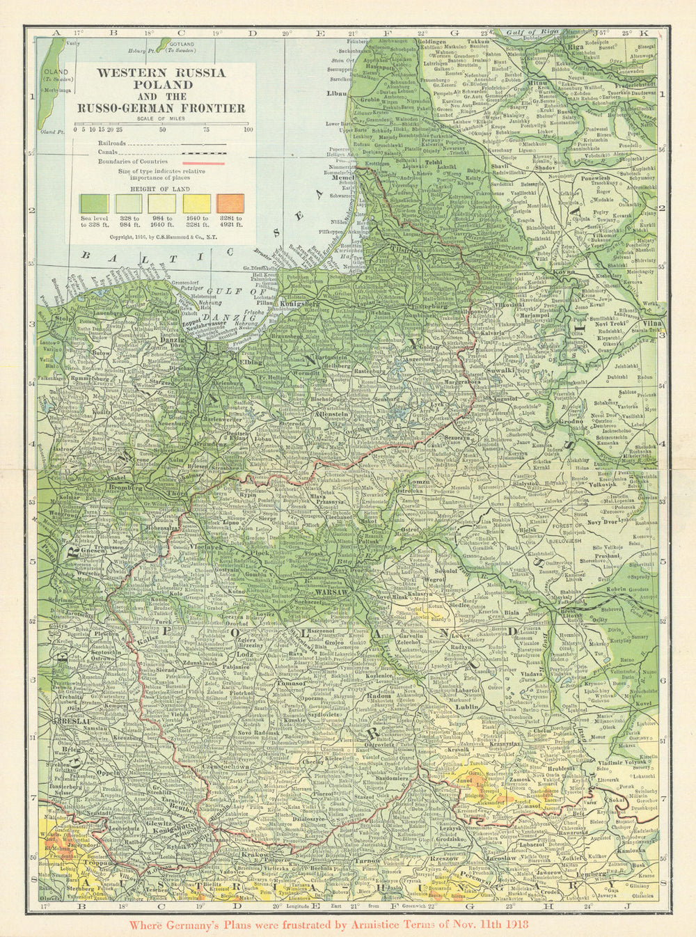 Poland, East Prussia & Russo-German Frontier—Baltic to Galicia—Hammond 1918 map