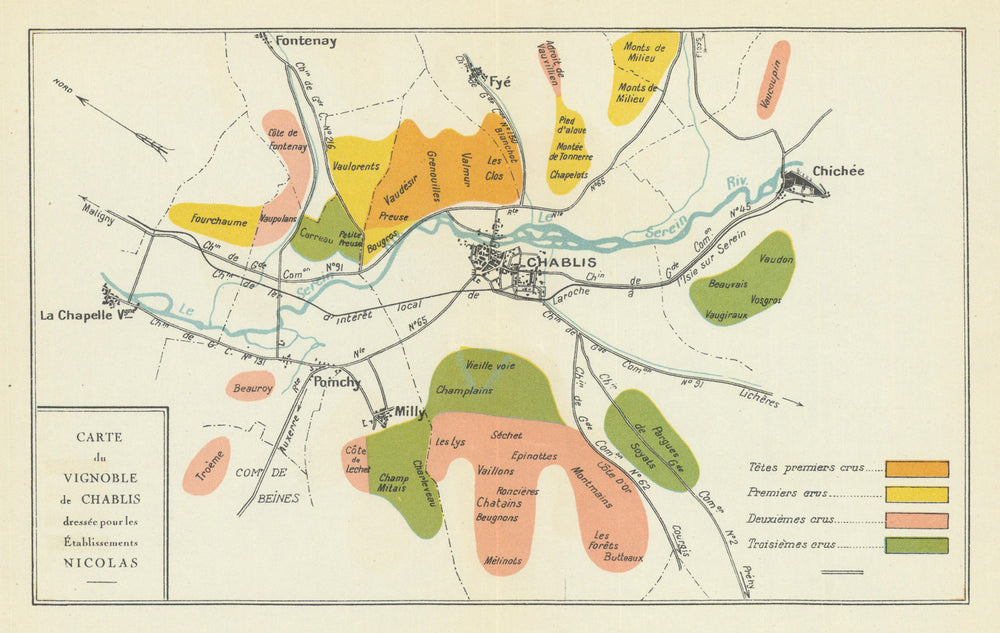 Chablis vineyard classification—Burgundy wine bubble/potato map—Nicolas 1926