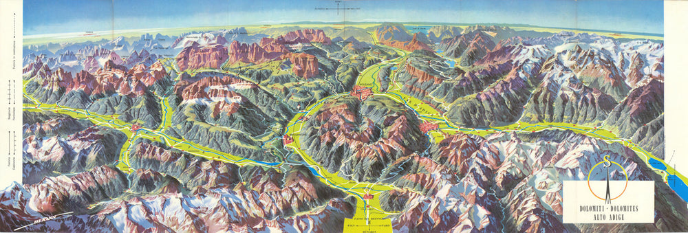 Dolomiti—Dolomites—Alto Adige—Panoramic mountain bird's eye view—Berann 1969 map