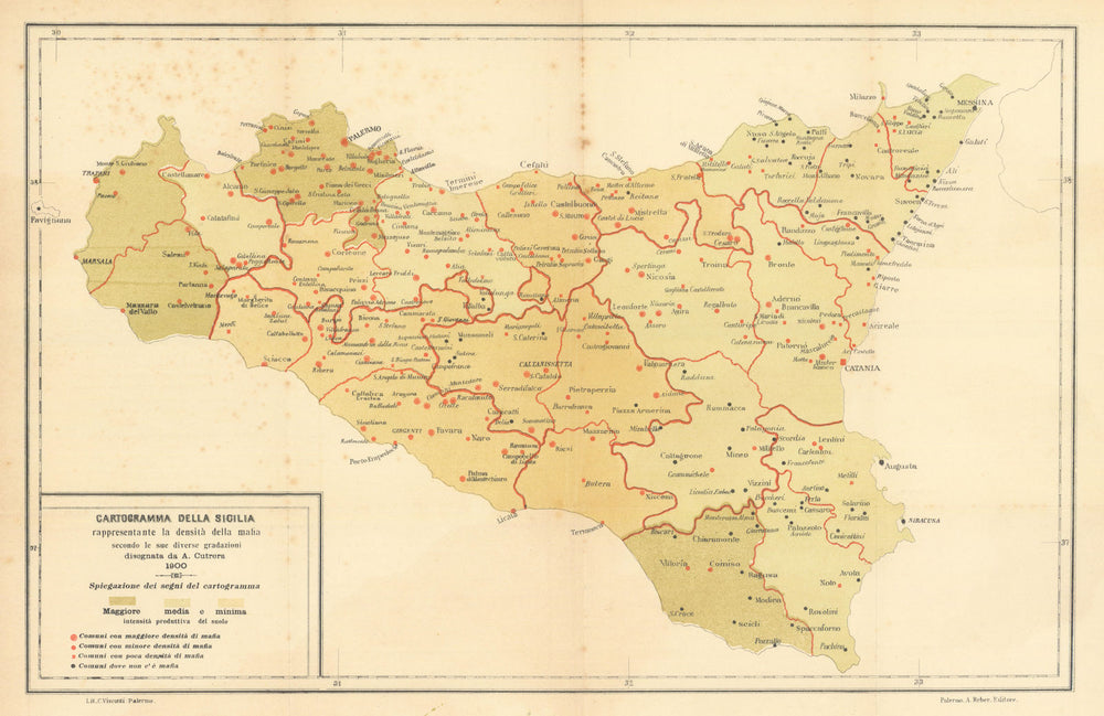 Cartogramma della Sicilia… la densità della mafia—Sicily mafia villages 1900 map