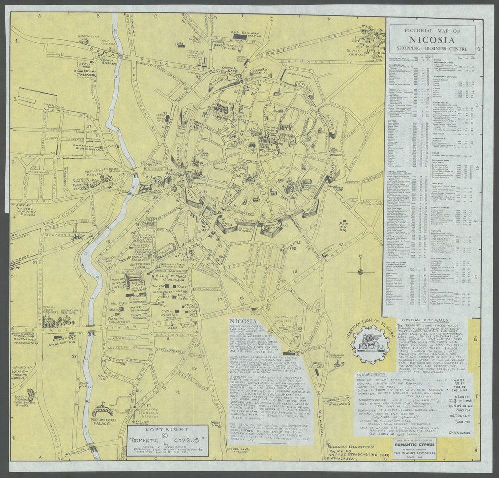 Pictorial map of Nicosia—Shopping–Business Centre—Cyprus—John Sabry 1967