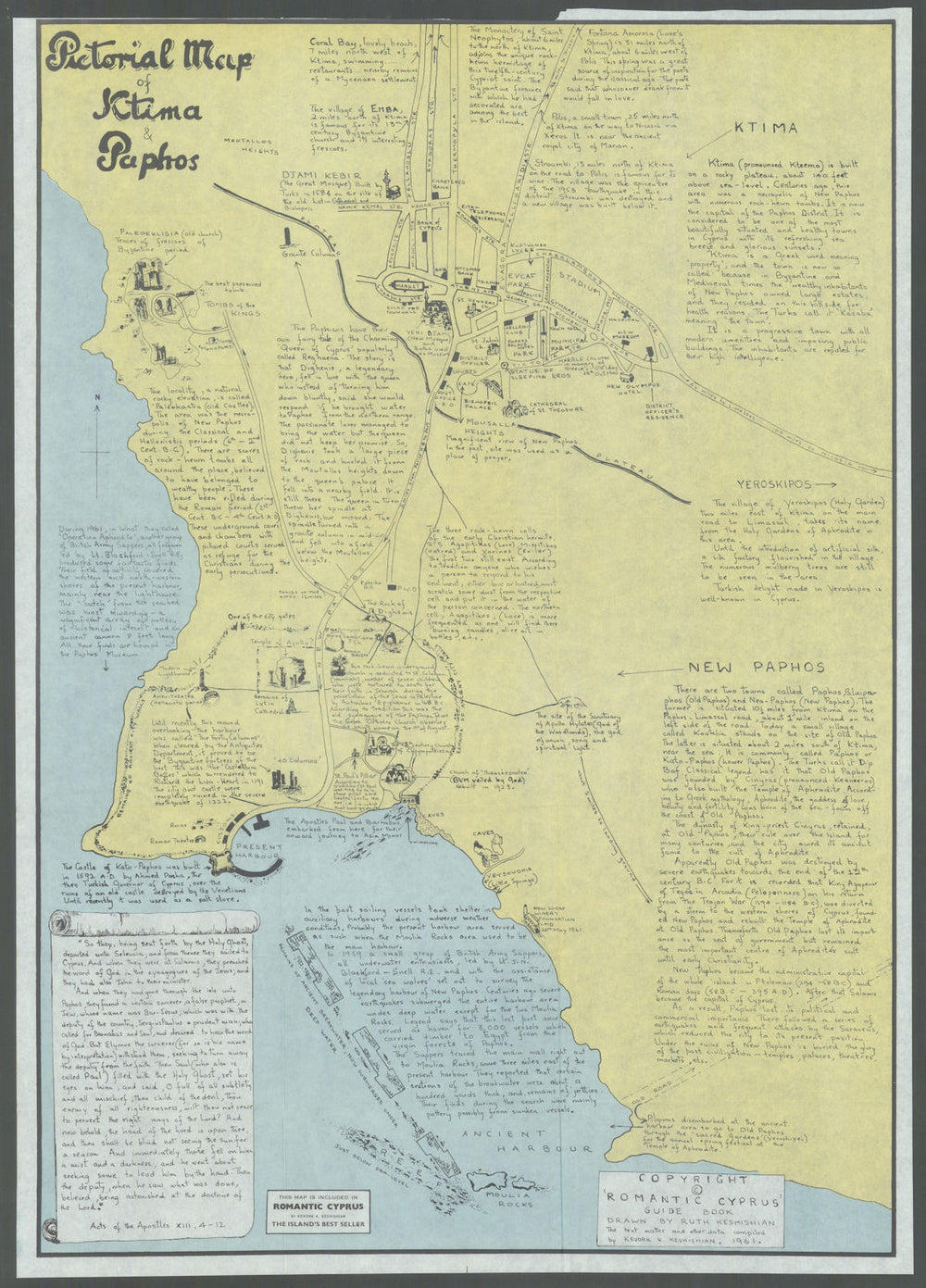 Pictorial map of Ktima & Paphos (Pafos) — Cyprus — Ruth Keshishian 1967
