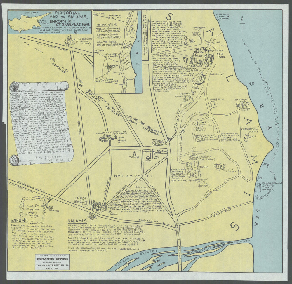 Pictorial map of Salamis, Enkomi & St Barnabas Monastery—Cyprus—John Sabry 1967