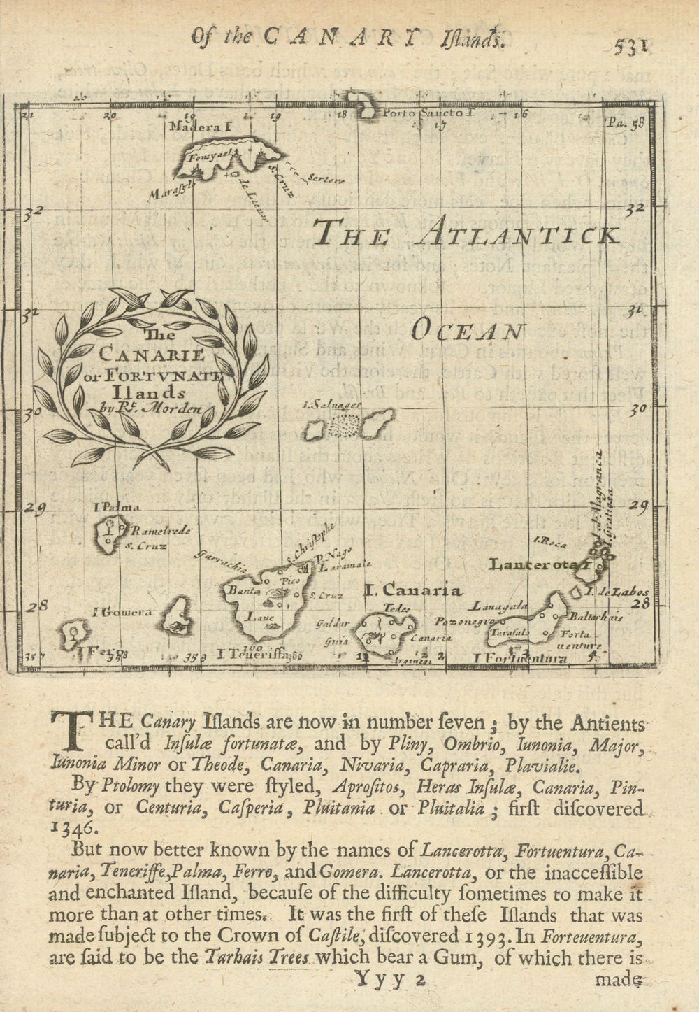 The Canarie or Fortunate Ilands—Canary Islands & Madeira—Robert Morden 1700 map