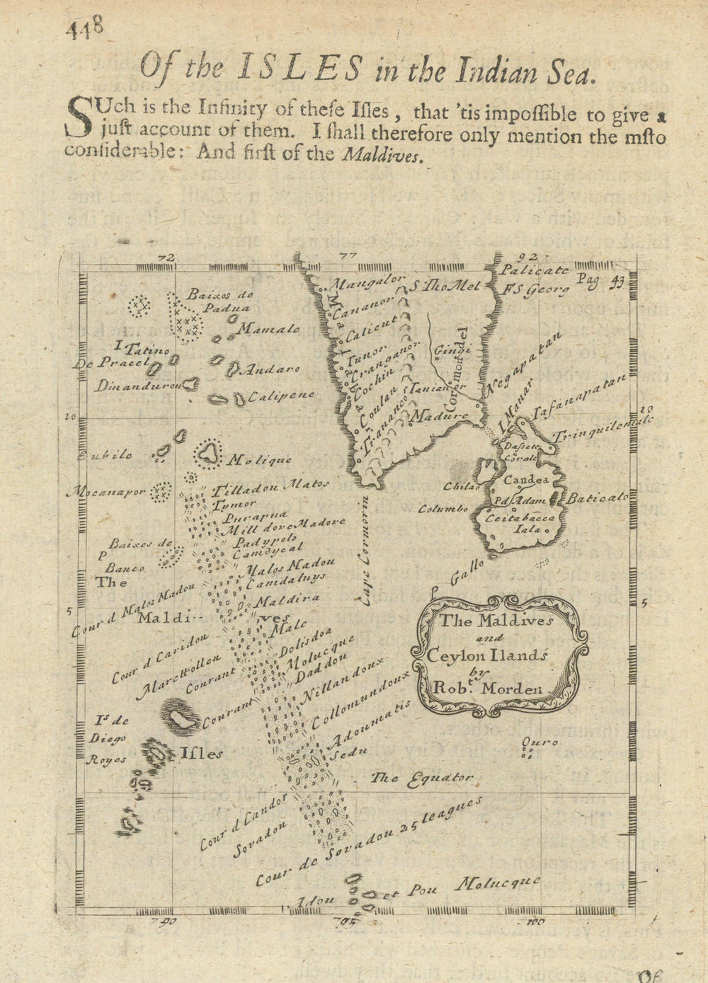 The Maldives and Ceylon Ilands —Sri Lanka & South India — Robert Morden 1700 map