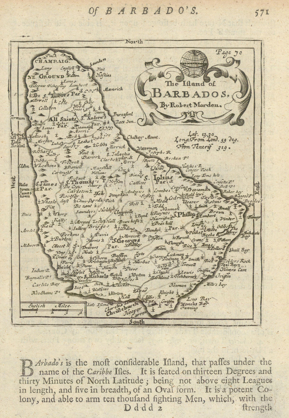 The Island of Barbados—West Indies—Robert Morden, Geography Rectified 1700 map