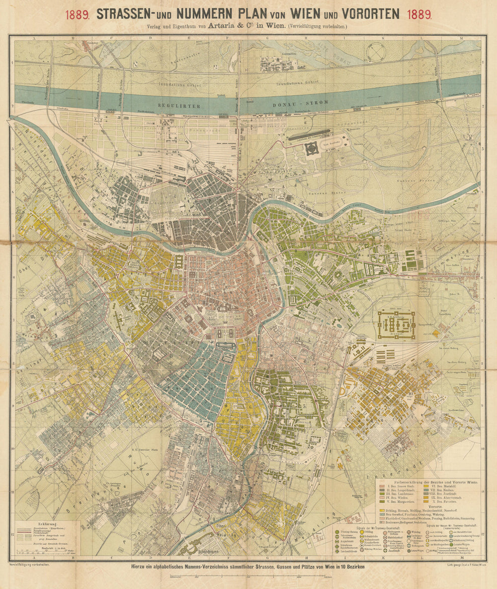 Strassen- und Nummern Plan von Wien und Vororten — Vienna city plan 1889 map