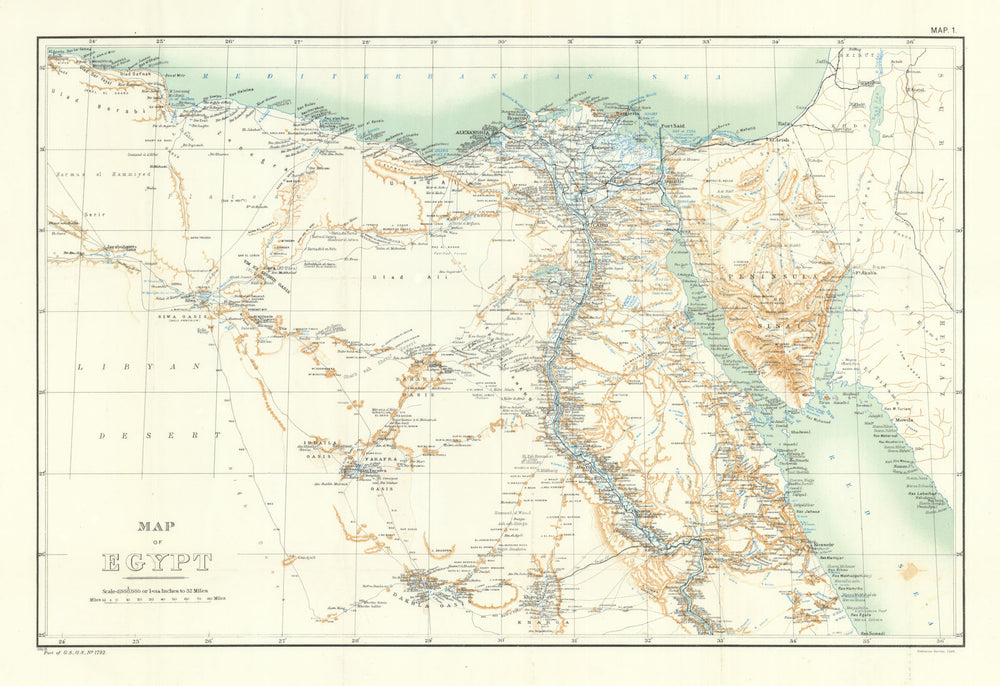 Map of Egypt, Sinai & Libyan Desert—WW1 Official History—GSGS folding map 1928